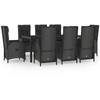 Image de vidaXL Salon de jardin 9 pièces avec coussins noir poly rotin
