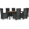 Image de vidaXL Ensemble de jardin 7 pièces avec coussins Noir Poly Rattan