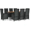 Image de vidaXL Salon de jardin 9 pièces avec coussins noir poly rotin