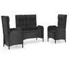Image de vidaXL Ensemble de jardin 3 pièces avec coussins Noir Poly Rattan