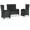 Image de vidaXL Ensemble de jardin 3 pièces avec coussins Noir Poly Rattan