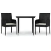 Image de vidaXL Ensemble de jardin 3 pièces avec coussins Noir Poly Rattan
