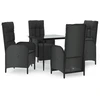 Image de vidaXL Ensemble de jardin 5 pièces avec coussins Noir Poly Rattan