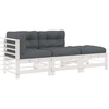 Image de vidaXL Ensemble salon de jardin 3 pièces avec coussins blanc bois massif