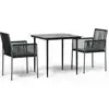 Image de vidaXL Ensemble de jardin 3 pièces avec coussins Noir Poly Rattan & Acier