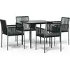 Image de vidaXL Ensemble de jardin 5 pièces avec coussins Noir Poly Rattan & Acier