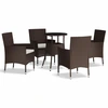 Image de vidaXL Ensemble de jardin bistrot 5 pièces avec coussins Marron Poly rotin