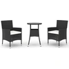 Image de vidaXL Ensemble de jardin bistrot 3 pièces avec coussins noir Poly rotin