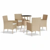 Image de vidaXL Ensemble de jardin bistrot 5 pièces avec coussins Beige Poly Rattan