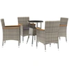 Image de vidaXL Ensemble de jardin bistrot 5 pièces avec coussins Gris Poly rotin