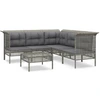Image de vidaXL Ensemble salon de jardin 6 pièces avec coussins Gris Poly rotin