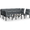 Image de vidaXL Ensemble de salon de jardin 7 pièces noir et gris poly rotin