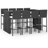 Image de vidaXL Ensemble bar de jardin 9 pièces avec coussins Noir Poly rotin