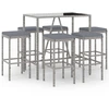 Image de vidaXL Ensemble bar de jardin 7 pièces avec coussins Gris Poly rotin