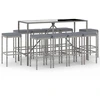 Image de vidaXL Ensemble bar de jardin 11 pièces avec coussins Gris Poly rotin