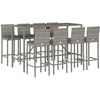 Image de vidaXL Ensemble bar de jardin 9 pièces avec coussins Gris Poly rotin