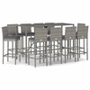 Image de vidaXL Ensemble bar de jardin 11 pièces avec coussins Gris Poly rotin
