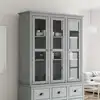 Image de vidaXL Armoire vitrine avec portes vitrées BODO Gris Pin massif
