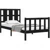 Image de vidaXL Lit en bois massif avec tête de lit noir 2FT6 Small Single