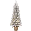 Image de Black Box Trees Gerlos Sapin de Noël artificiel étroit en jute avec éclairage LED blanc chaud - H90 x Ø41 cm - Vert Frosted