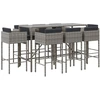 Image de vidaXL Ensemble bar de jardin 9 pièces avec coussins Gris Poly rotin