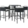 Image de vidaXL Ensemble bar de jardin 5 pièces avec coussins noir Poly rotin