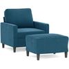 Image de vidaXL Fauteuil avec tabouret bleu 60 cm velours