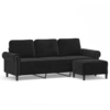 Image de vidaXL Canapé 3 places avec pouf noir 180 cm velours