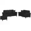 Image de vidaXL Ensemble de canapés 3 pièces avec coussins Noir Similicuir