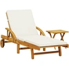 Image de vidaXL Bain de soleil avec support et table en bois massif d'acacia