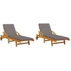 Image de vidaXL Bains de soleil 2 pièces avec coussins 200x68x83 cm bois massif acacia