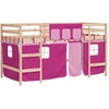 Image de vidaXL Lit surélevé d'enfant avec rideaux rose 90x200 cm pin massif
