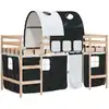 Image de vidaXL Lit surélevé pour enfants avec tunnel blanc & noir 90x190 cm en bois de pin