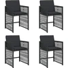 Image de vidaXL Chaises de jardin avec coussins 4 pcs. noir poly rotin