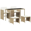 Image de vidaXL Salon de jardin 5 pièces avec coussins Beige Poly Rattan