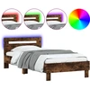Image de vidaXL Cadre de lit avec tête de lit & lampes LED Chêne fumé 100x200 cm