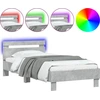 Image de vidaXL Cadre de lit avec tête de lit et lampes LED gris béton 90x200 cm