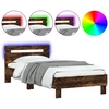Image de vidaXL Cadre de lit avec tête de lit et lampes LED Chêne fumé 90x200cm