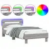 Image de vidaXL Cadre de lit avec tête de lit et lampes LED Gris Sonoma 90x190 cm
