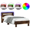 Image de Cadre de lit avec tête de lit et lampes LED Chêne fumé 75x190cm