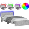 Image de vidaXL Cadre de lit avec tête de lit et lampes LED gris béton 100x200 cm