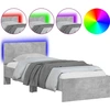 Image de vidaXL Cadre de lit avec tête de lit et lampes LED gris béton 90x200 cm