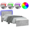 Image de vidaXL Cadre de lit avec tête de lit et lampes LED gris béton 75x190 cm