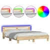 Image de vidaXL Cadre de lit avec tête de lit et éclairage LED Chêne Sonoma