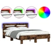 Image de vidaXL Cadre de lit avec tête de lit éclairage LED chêne fumé 120x190cm