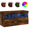 Image de vidaXL Armoire TV murale avec lampes LED chêne fumé 80x30x40 cm