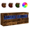 Image de vidaXL Armoire TV murale avec lampes LED Chêne fumé 100x30x40 cm