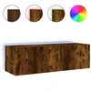 Image de vidaXL Armoire TV murale avec lampes LED chêne fumé 100x35x31 cm