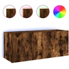 Image de vidaXL Armoire TV murale avec lampes LED chêne fumé 100x35x41 cm