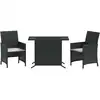 Image de vidaXL Ensemble Bistro 3 pièces avec coussins Noir Poly Rattan